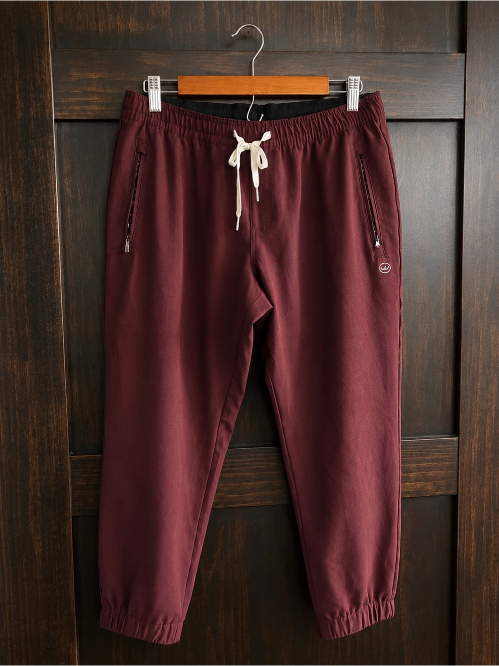 Men's Burgundy Drawstring Joggers with Zipper Pockets